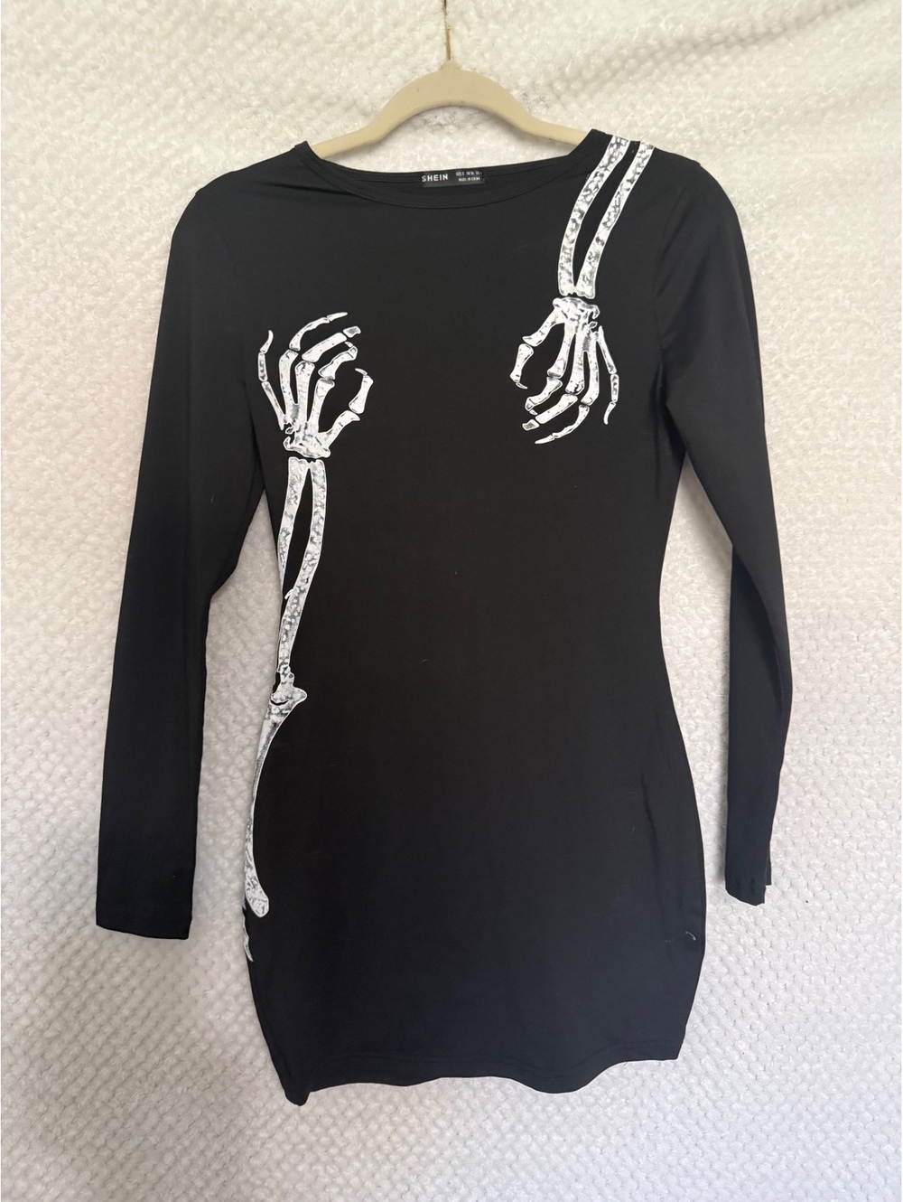 Forever 21 Black Skeleton Print Long Sleeve Mini Dress